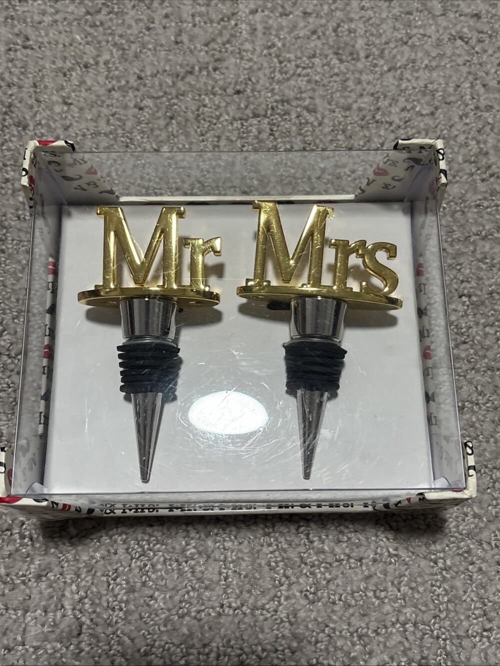 Wild Eye Designs Mr & Mrs Gold Tone Wine Stopper Set Wedding Gift